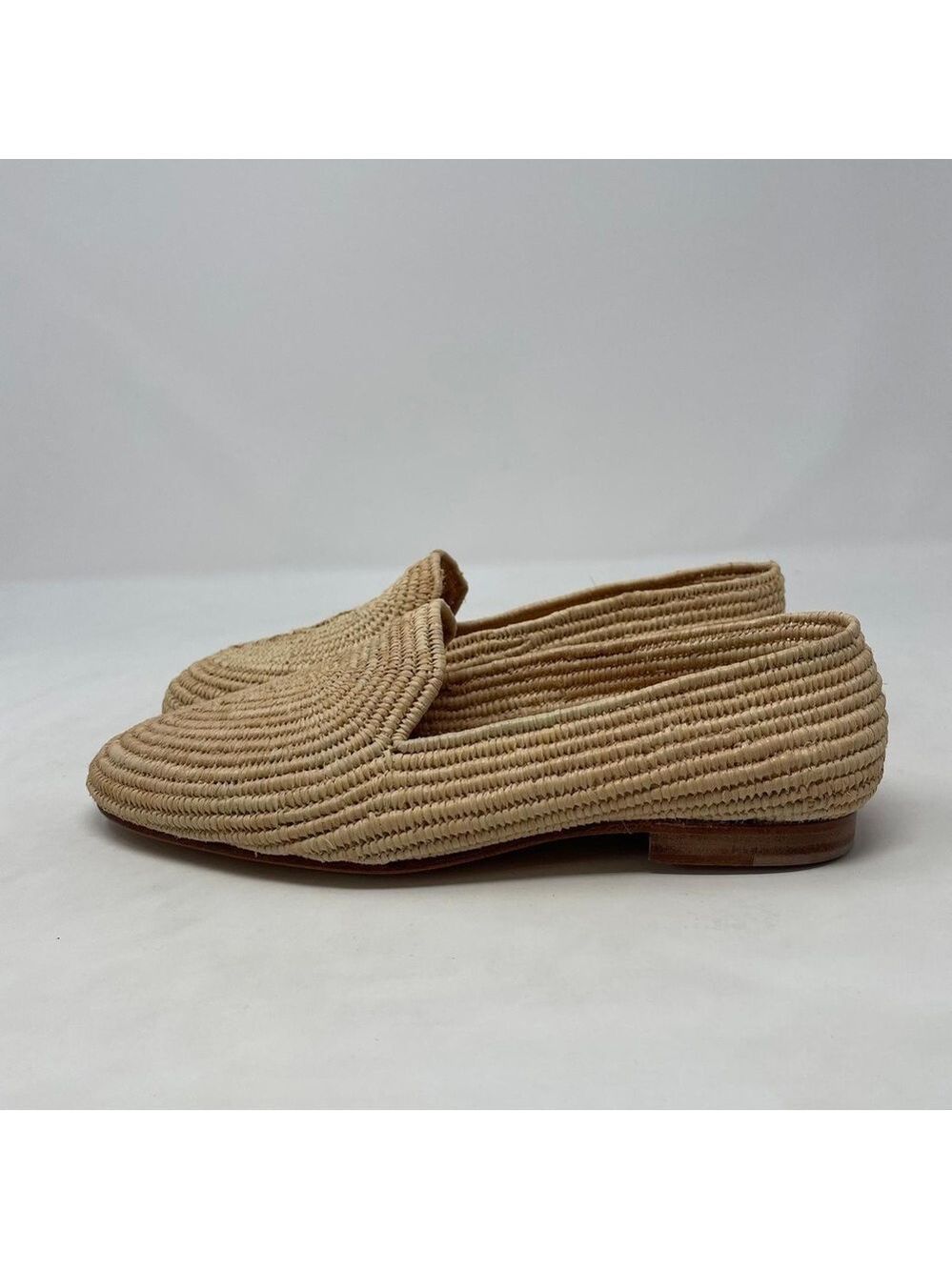 Carrie Forbes Womens Atlas Beige Leather Lined Slip-On Raffia Loafers - NWT - Picture 8 of 11
